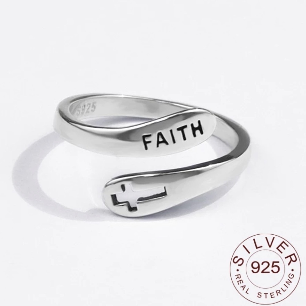 NEW 925 Sterling Silver Cross Faith Ring Adjustable